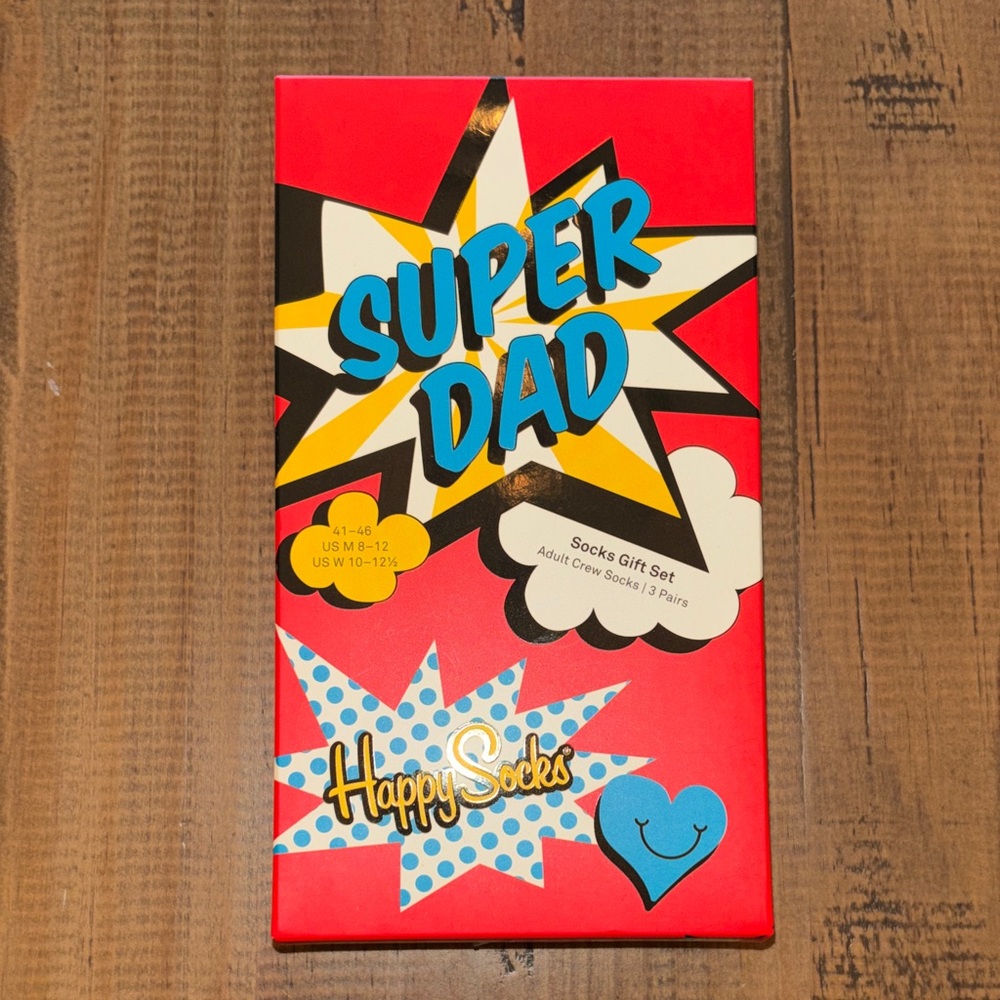 Happy Socks Super Dad Gift Set - Red,  Blue, yellow new in box